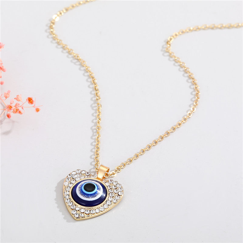 Evil Eye Heart Rhinestone Necklace N4058