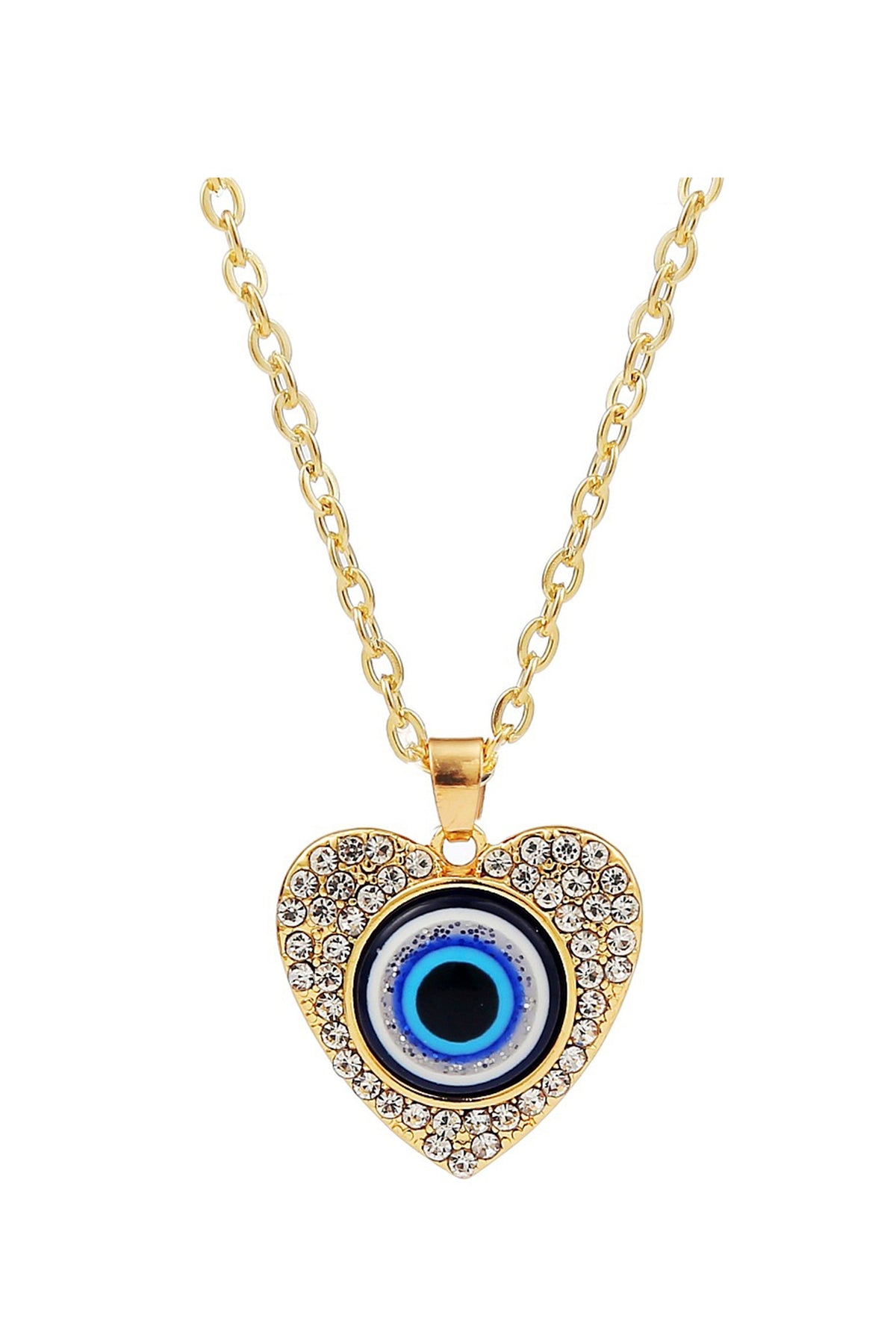 Evil Eye Heart Rhinestone Necklace N4058