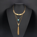 Turquoise Tassel Multilayer Alloy Necklace N4154