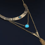 Turquoise Tassel Multilayer Alloy Necklace N4154