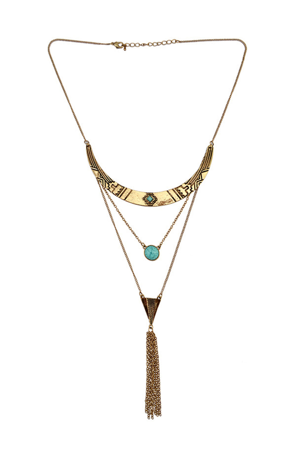 Turquoise Tassel Multilayer Alloy Necklace N4154