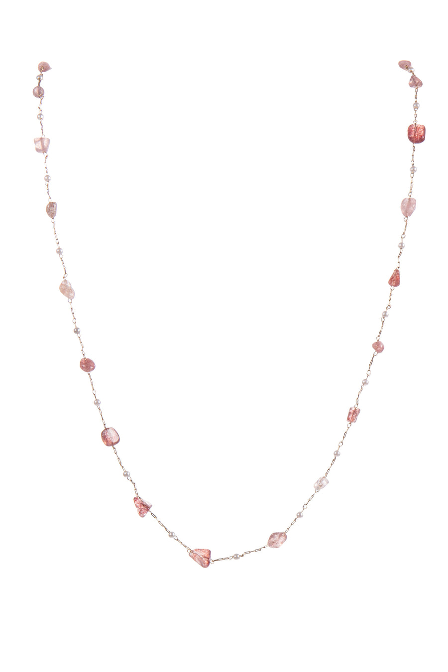 Natural Stone Pearl Chain Necklace N4377-78CM-Rose Quartz