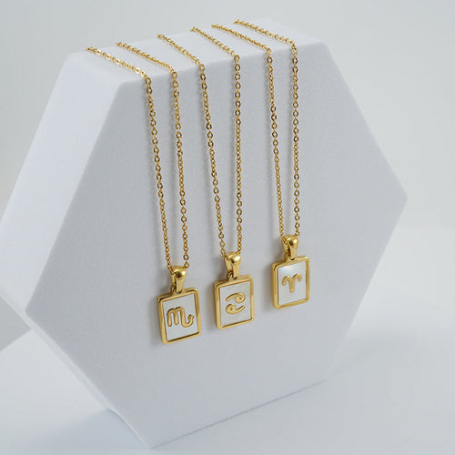 12 Constellations Square Stainless Steel Necklace N4398