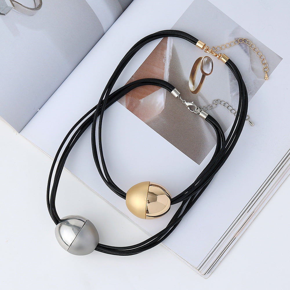 Ball Alloy Leather Necklace N4425