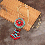 Turquoise Tassel Pendant Wax Thread Necklace N5129