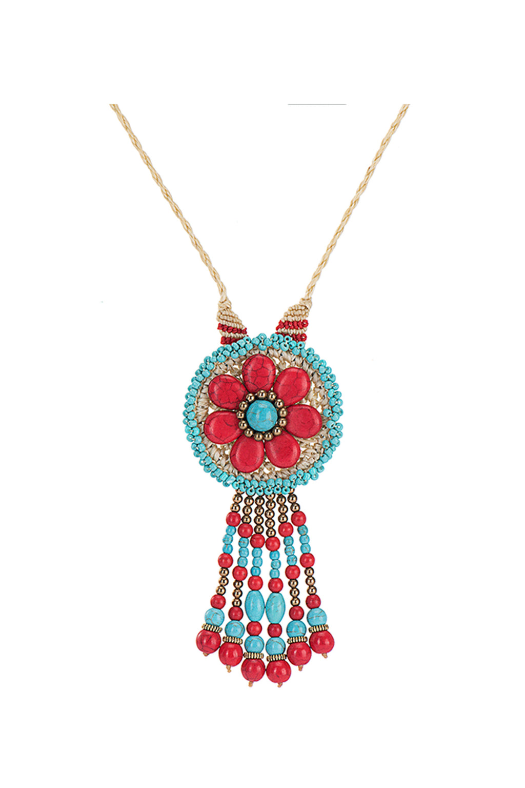 Turquoise Tassel Pendant Wax Thread Necklace N5129