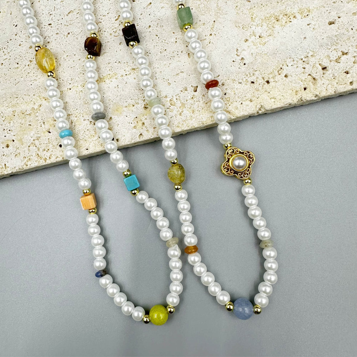 Pearl Natural Stone Bead Long Necklace N5335 - view 7