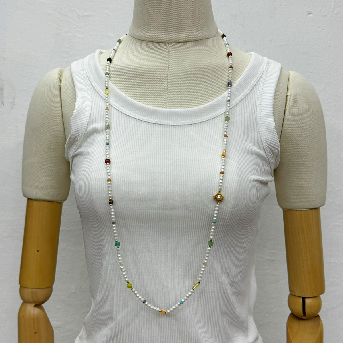 Pearl Natural Stone Bead Long Necklace N5335 - view 3