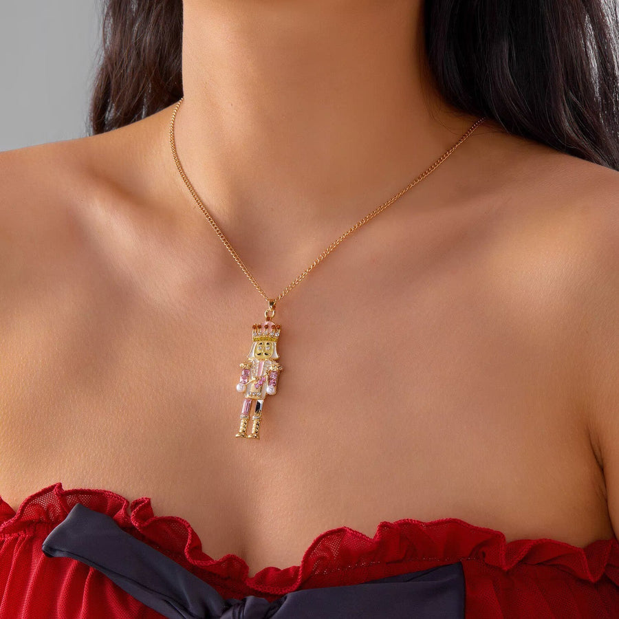 Nutcracker Soldier Rhinestone Metal Necklace N5678