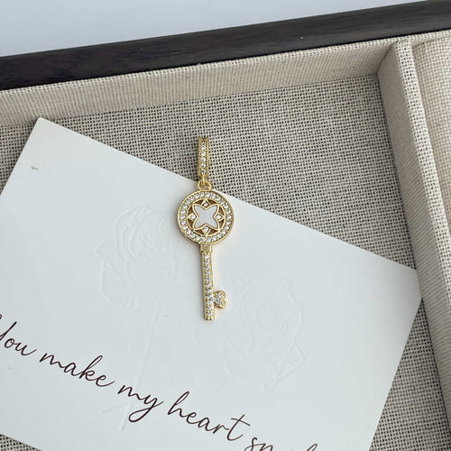 18K Gold-Plated Key Cubic Zirconia Pendant P0686