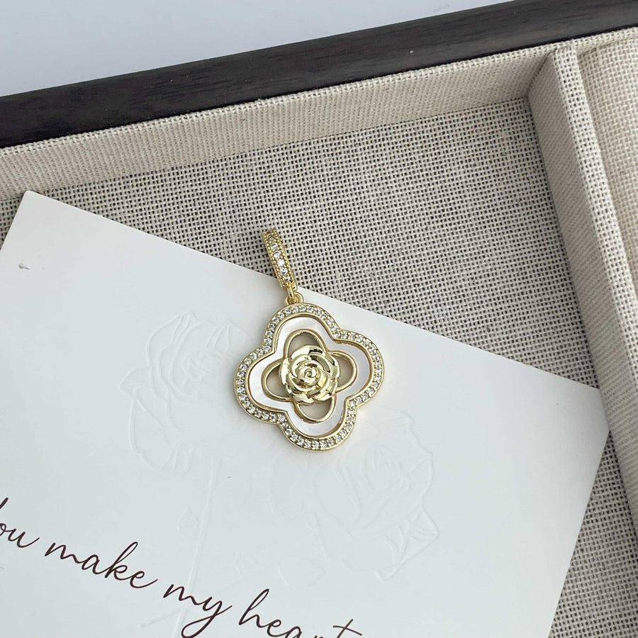 18K Gold-Plated Rose Cubic Zirconia Pendant P0688