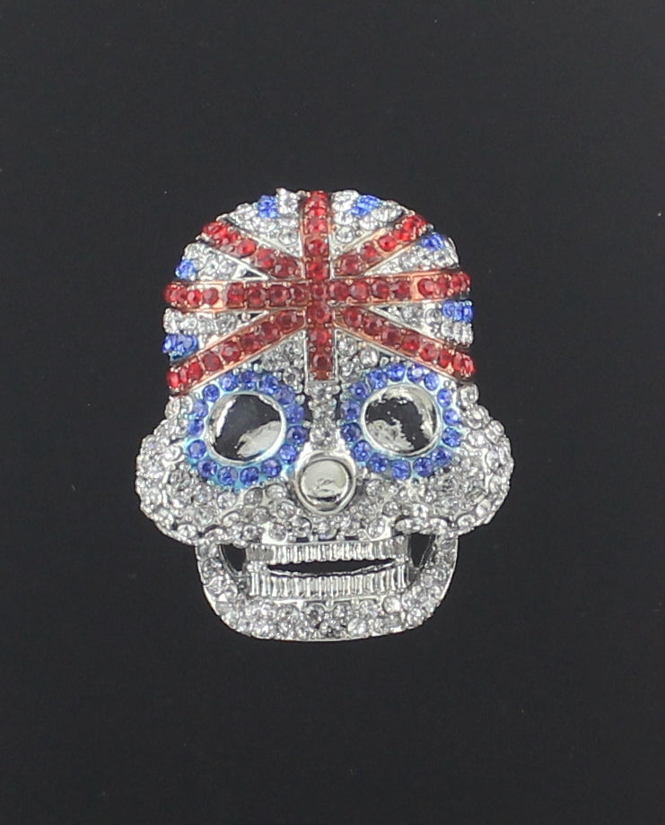 Crystal Accent Union Jack Skull Brooch PA3138