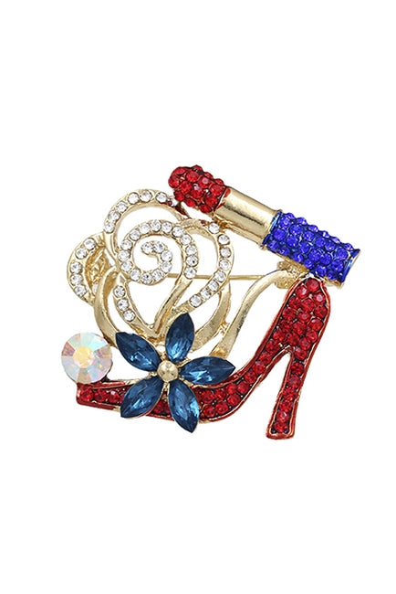 Lipstick High Heels Rhinestone Brooch PA3633