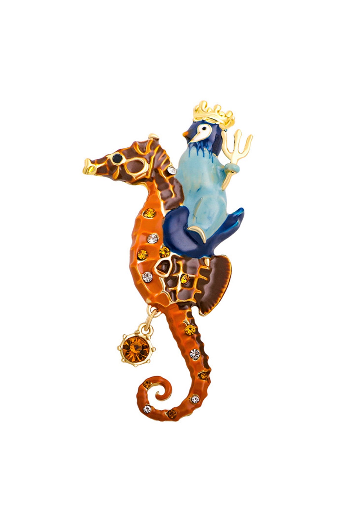 Seahorse Penguin Rhinestone Brooch PA3697