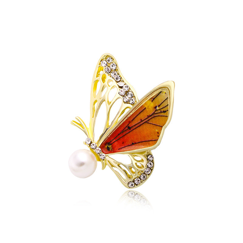 Butterfly Rhinestone Pearl Brooch PA3735