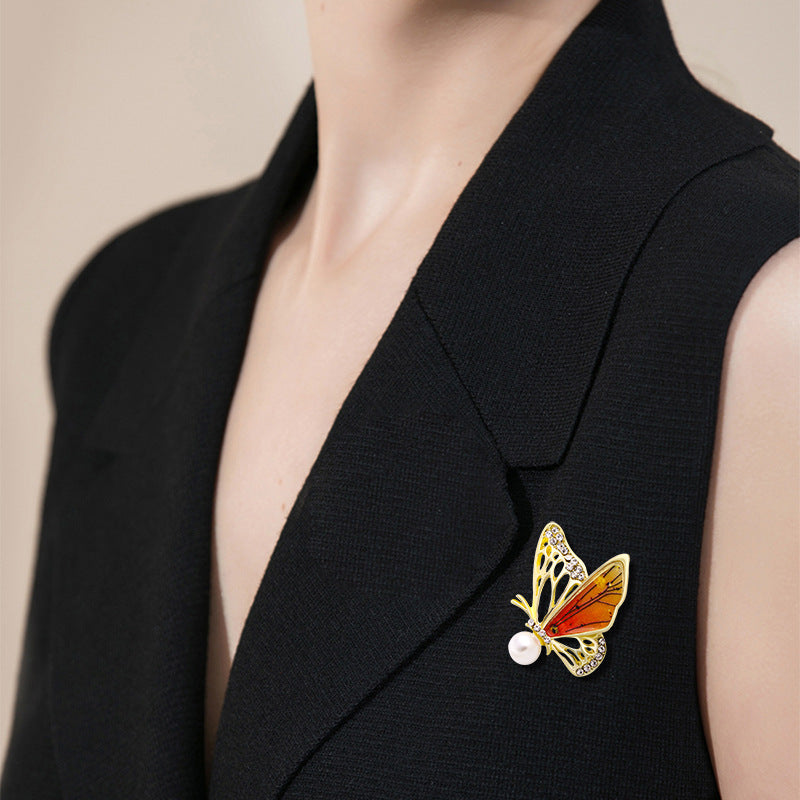Butterfly Rhinestone Pearl Brooch PA3735