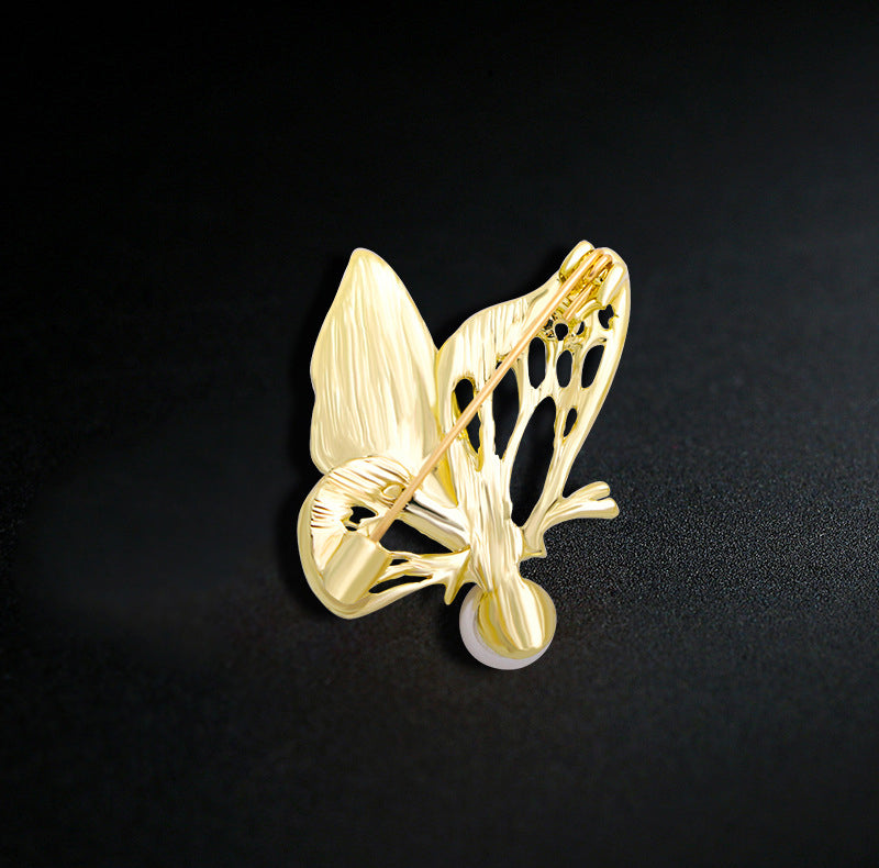 Butterfly Rhinestone Pearl Brooch PA3735