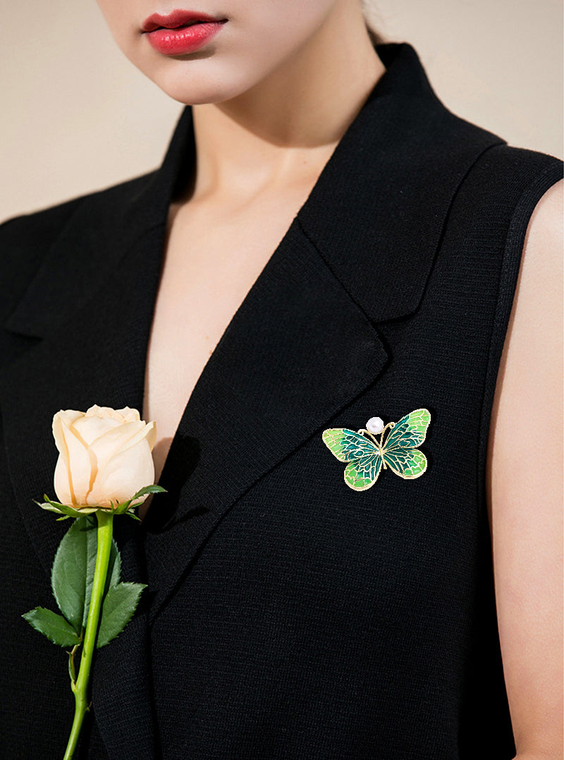 Butterfly Alloy Pearl Brooch PA3738