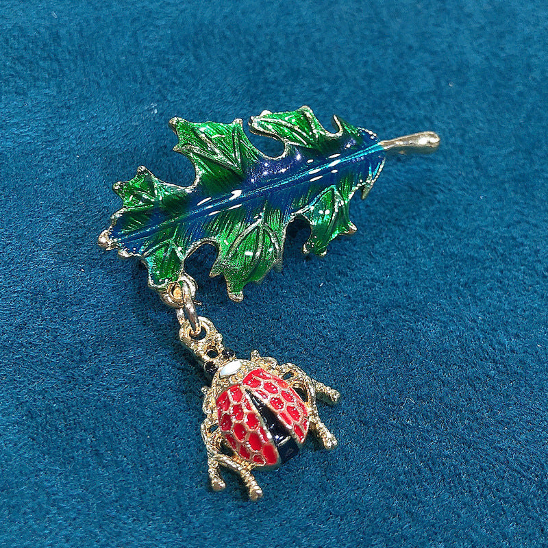 Leaf Ladybug Alloy Brooch PA3767