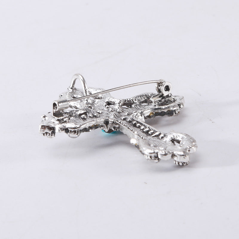 Cross Rhinestone Pearl Brooch PA3845 - view 3