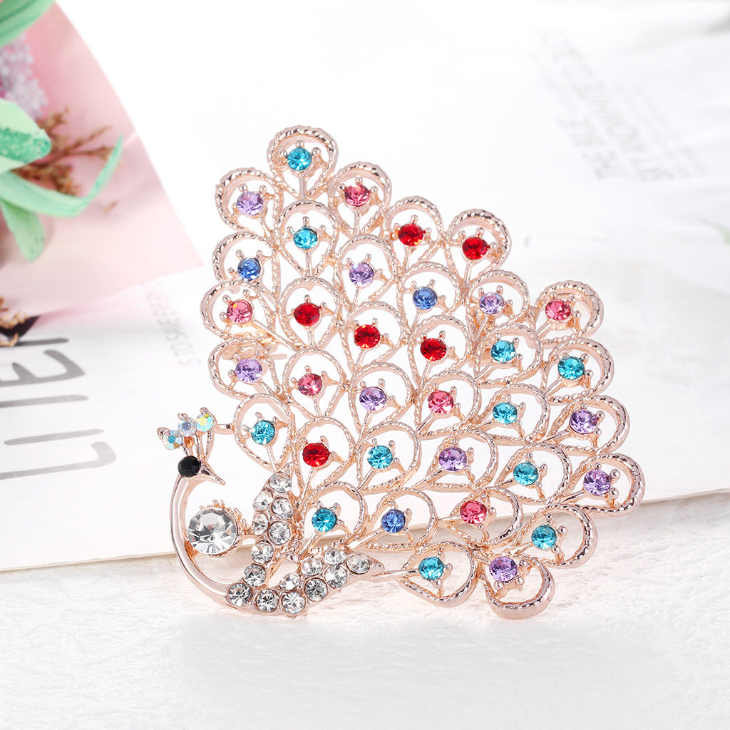 Peacock Rhinestone Brooch PA3925