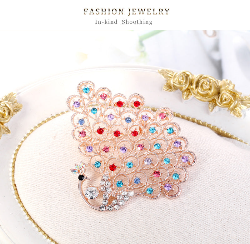 Peacock Rhinestone Brooch PA3925