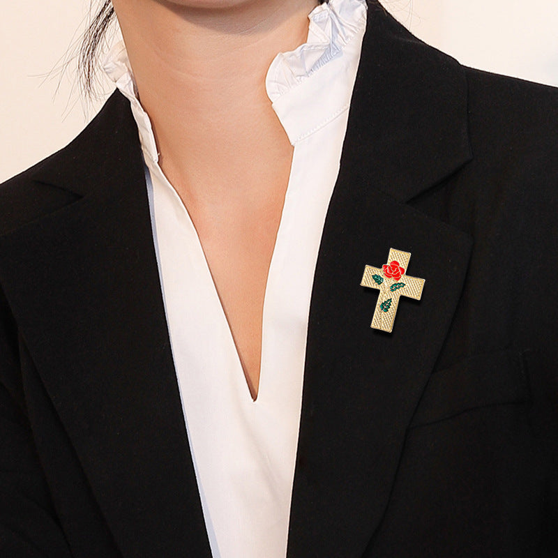 Rose Cross Alloy Brooch PA4028