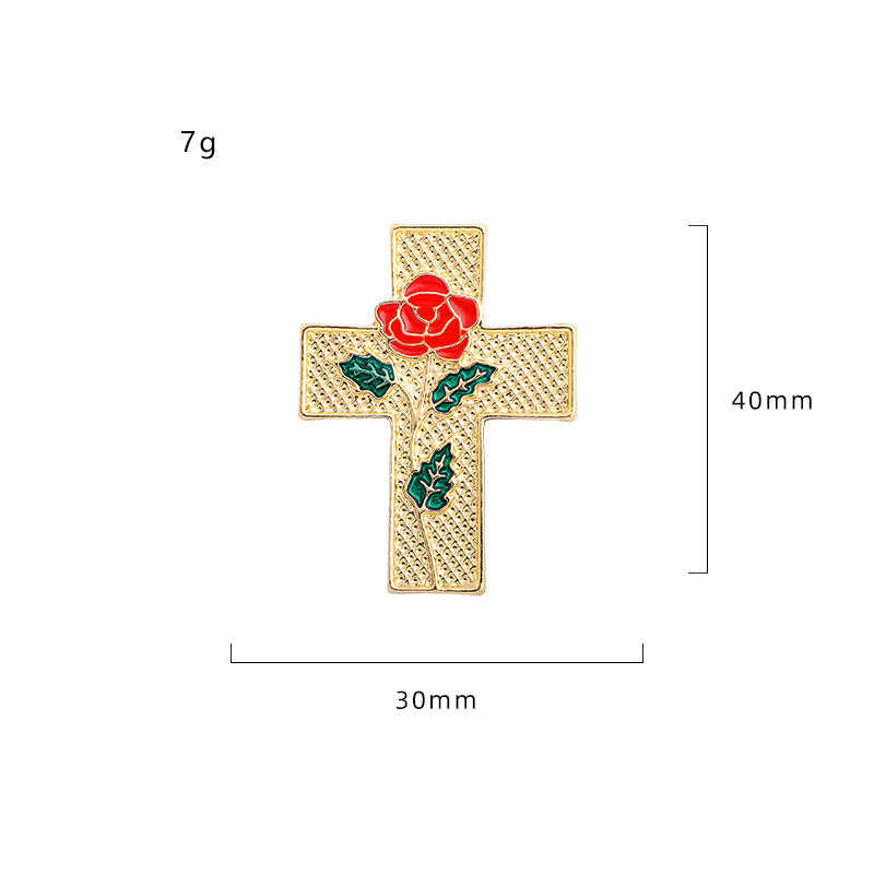 Rose Cross Alloy Brooch PA4028