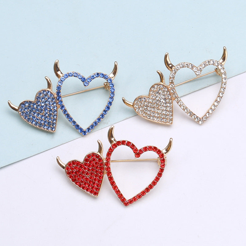 Two Heart Rhinestone Brooch PA4556