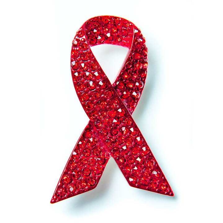 Red Ribbon Rhinestone Brooch PA4677