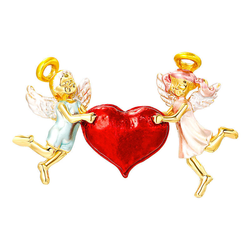 Heart Angel Rhinestone Brooch PA4691
