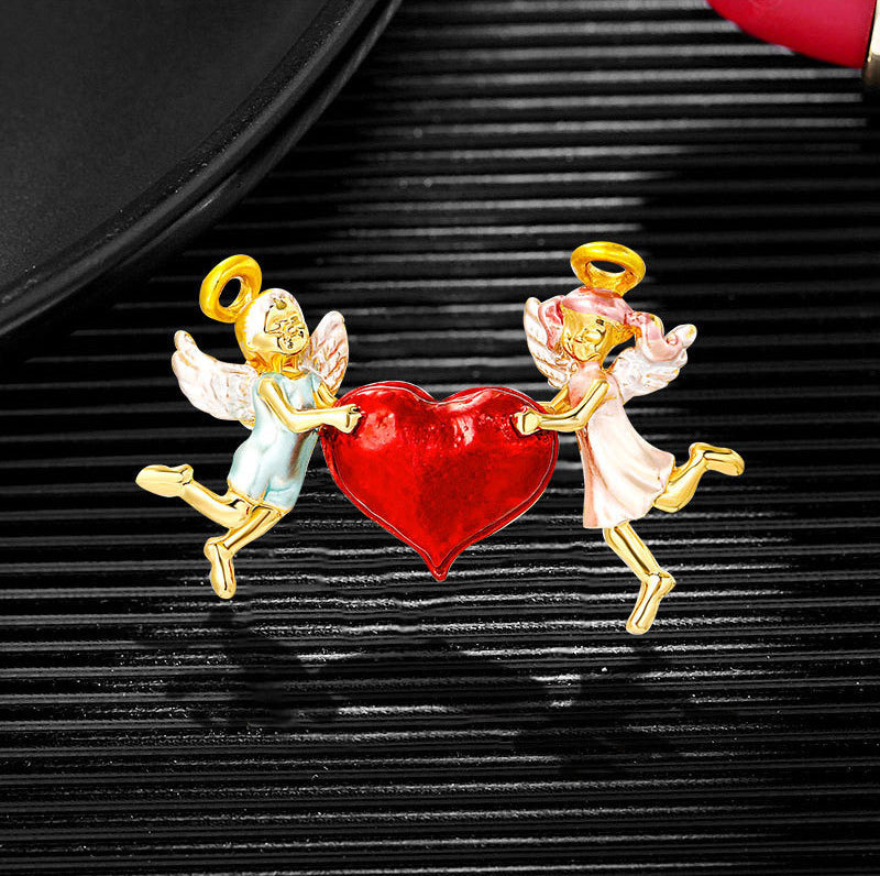 Heart Angel Rhinestone Brooch PA4691