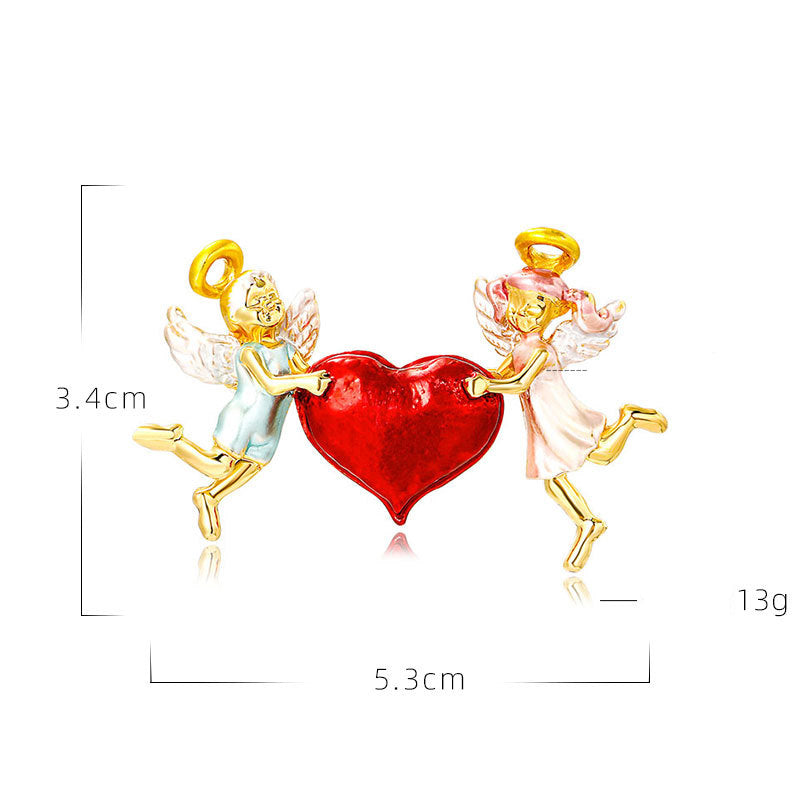 Heart Angel Rhinestone Brooch PA4691