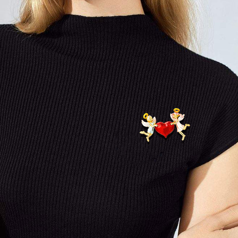 Heart Angel Rhinestone Brooch PA4691