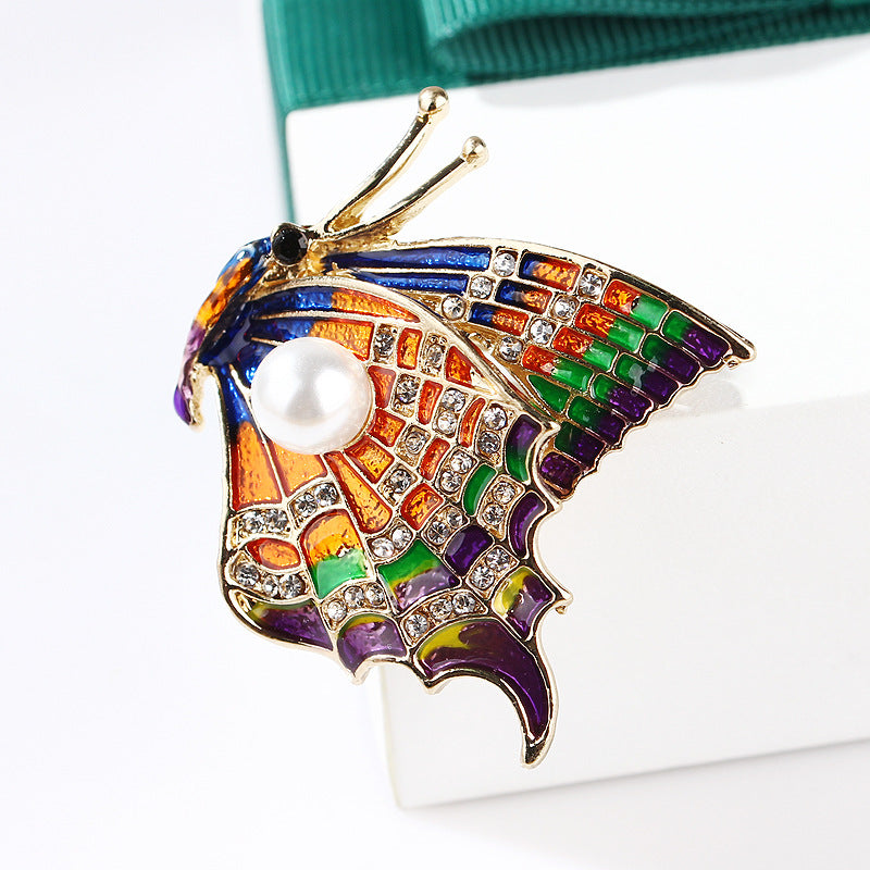 Butterfly Pearl Rhinestone Brooch PA4840