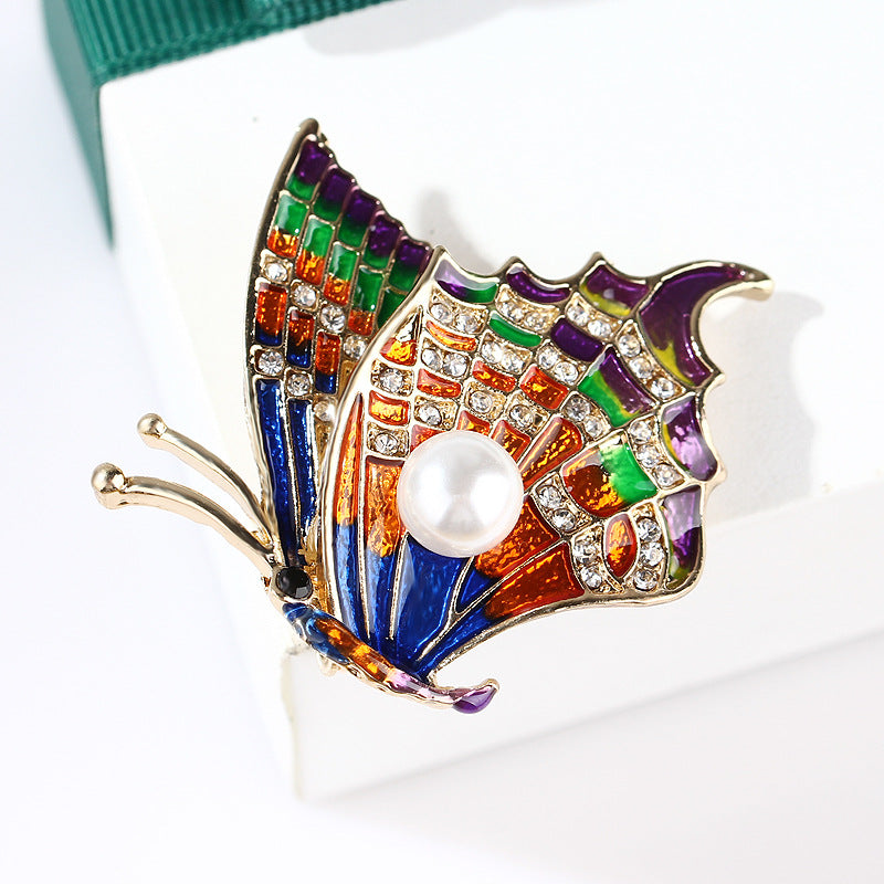 Butterfly Pearl Rhinestone Brooch PA4840