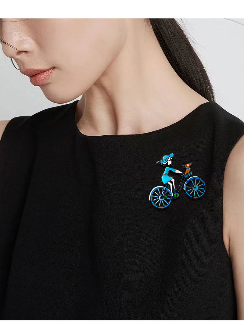 Bicycle Girl Alloy Brooch PA4880