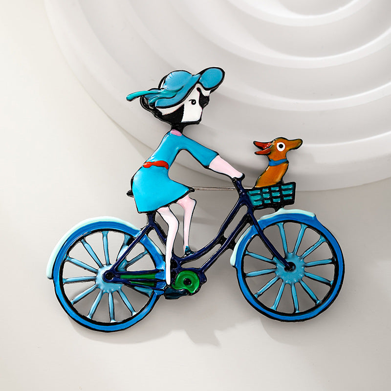 Bicycle Girl Alloy Brooch PA4880
