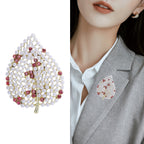 Pearl Rhinestone Leaf Brooch PA4908
