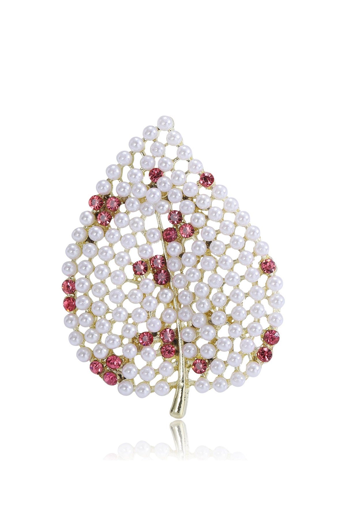 Pearl Rhinestone Leaf Brooch PA4908