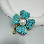 Blue Turquoise Clover Brooch PA5178 - view 5