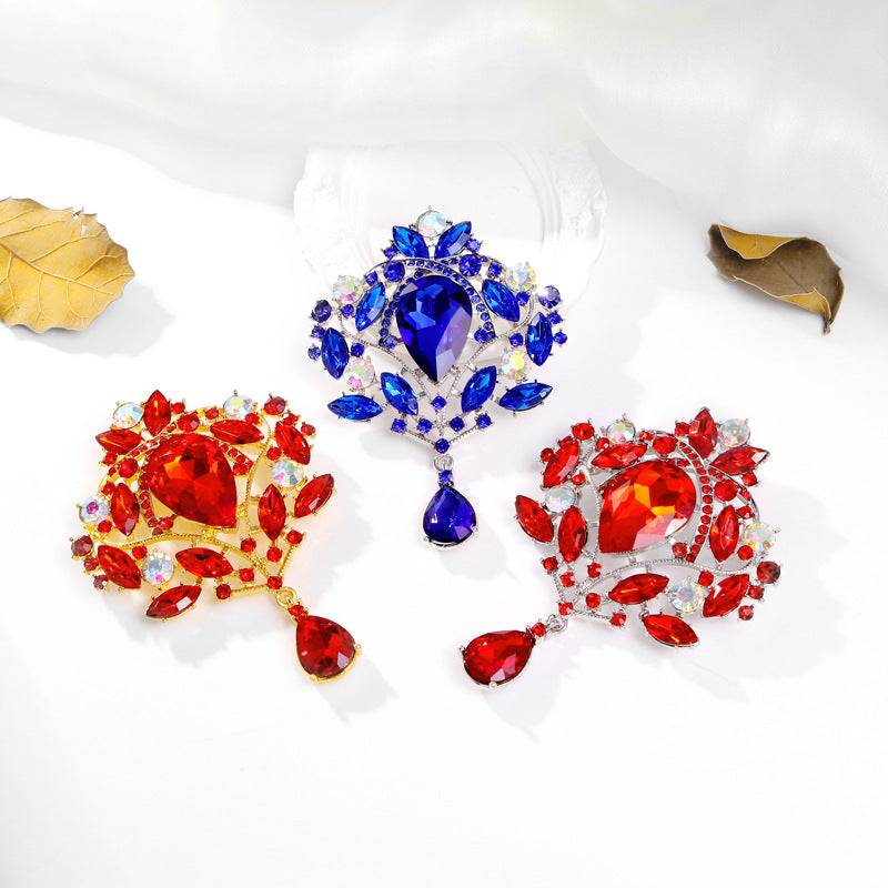 Crown Teardrop Rhinestone Brooch PA5198