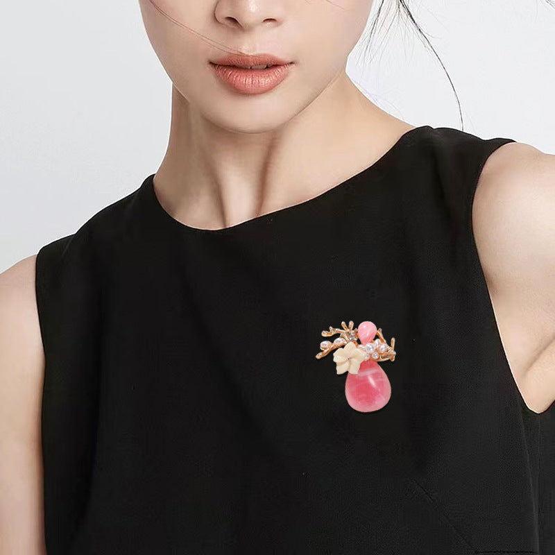 Pink Teardrop Flower Brooch PA5279