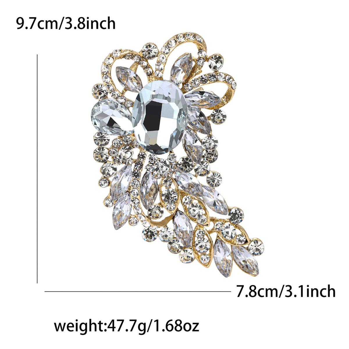 Large Rhinestone Leaf Oval Brooch PA5292