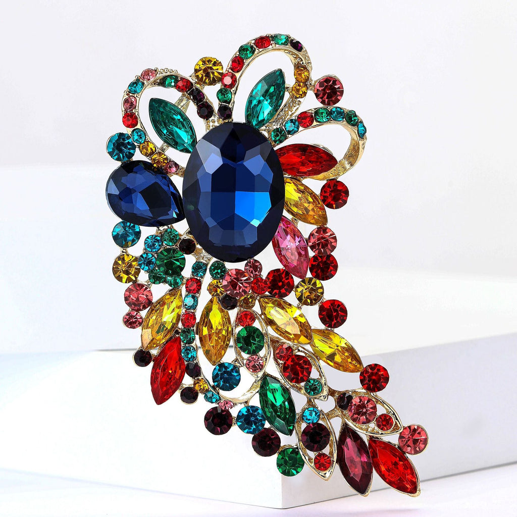 Large Rhinestone Leaf Oval Brooch PA5292