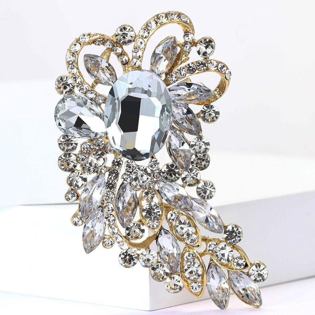Large Rhinestone Leaf Oval Brooch PA5292