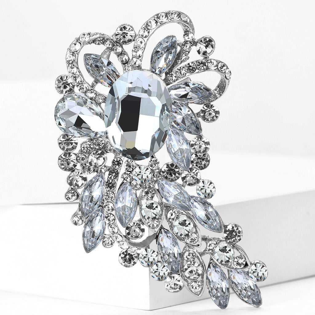 Large Rhinestone Leaf Oval Brooch PA5292
