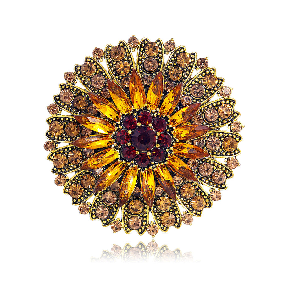 Retro Sunflower Alloy Rhinestone Brooch PA5808