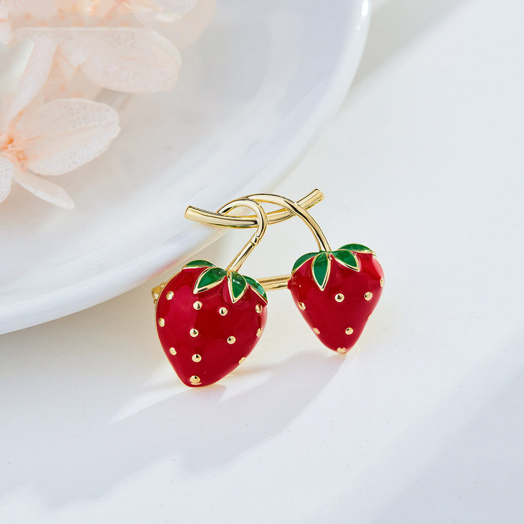 Double Strawberry Alloy Rhinestone Brooch PA5826 - view 2