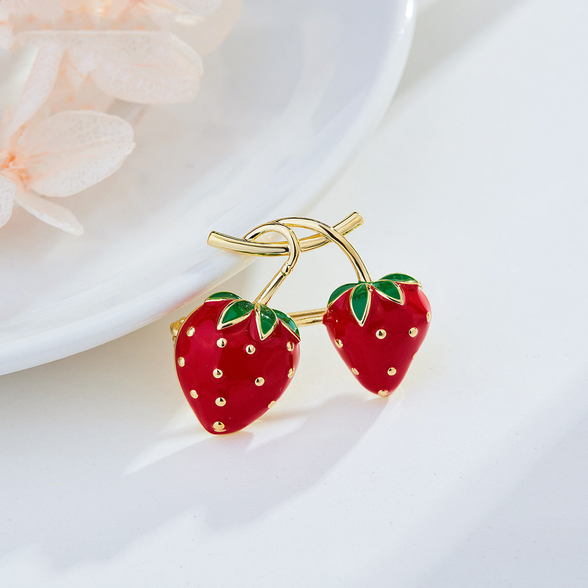 Double Strawberry Alloy Rhinestone Brooch PA5826 - view 2